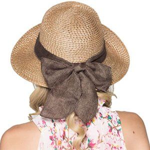 Sun Hat Summer Women Straw Big Brim Bowknot Khaki